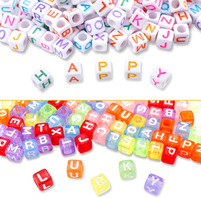Letter Beads, Augshy 1400 Pcs Morandi Cube Alphabet Bead,Square Letter Beads with 1 Roll 10M Crystal String Cord (6mm)