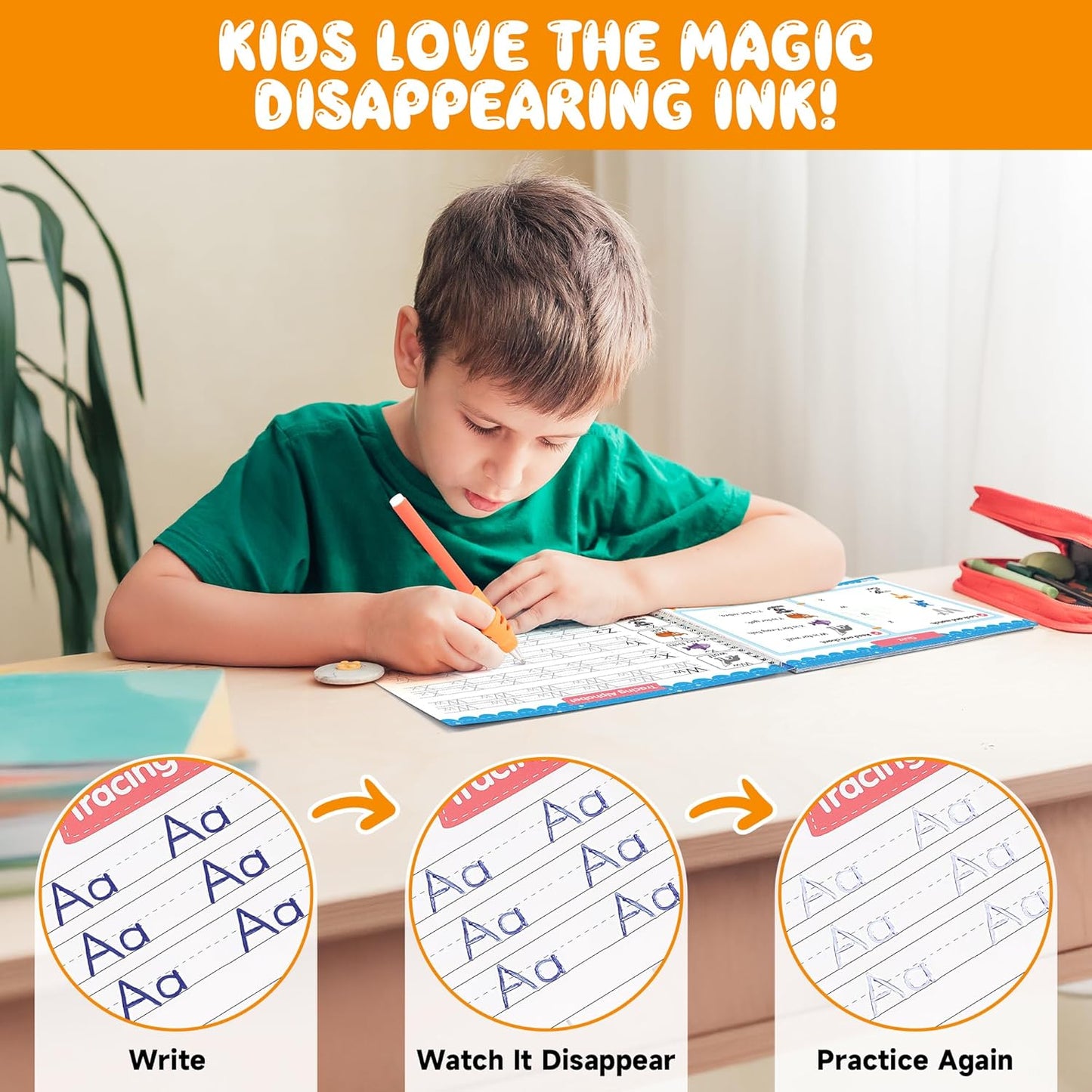 Magic Grooved Writing Practice for Kids Ages 3-8, Reusable Handwriting Practice Books Set (6 Books) with Disappearing Ink Pens, Letter/Number Tracing, Preschool & Kindergarten Learning Kit