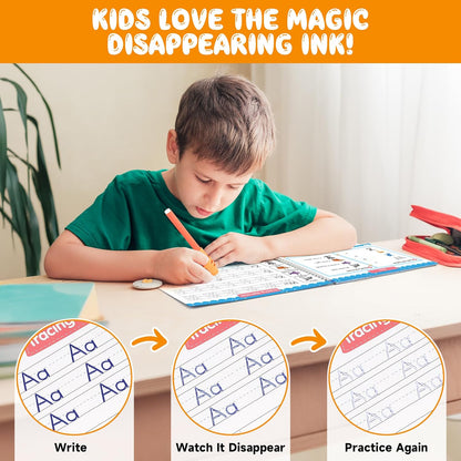 Magic Grooved Writing Practice for Kids Ages 3-8, Reusable Handwriting Practice Books Set (6 Books) with Disappearing Ink Pens, Letter/Number Tracing, Preschool & Kindergarten Learning Kit