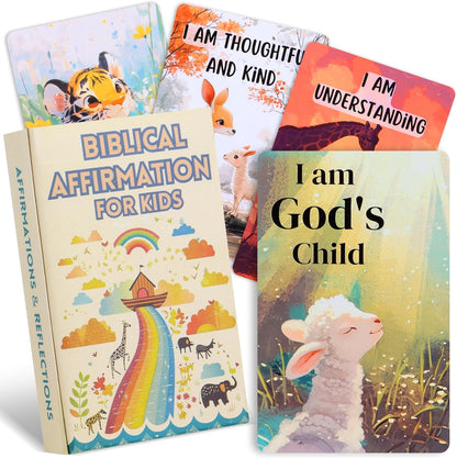 Christian Biblical Affirmation Cards for Kids - 52 Themed Scripture Cards with Family Discussion Questions | Daily Devotional & Bible Memory Tool | Inspirational Faith Gifts