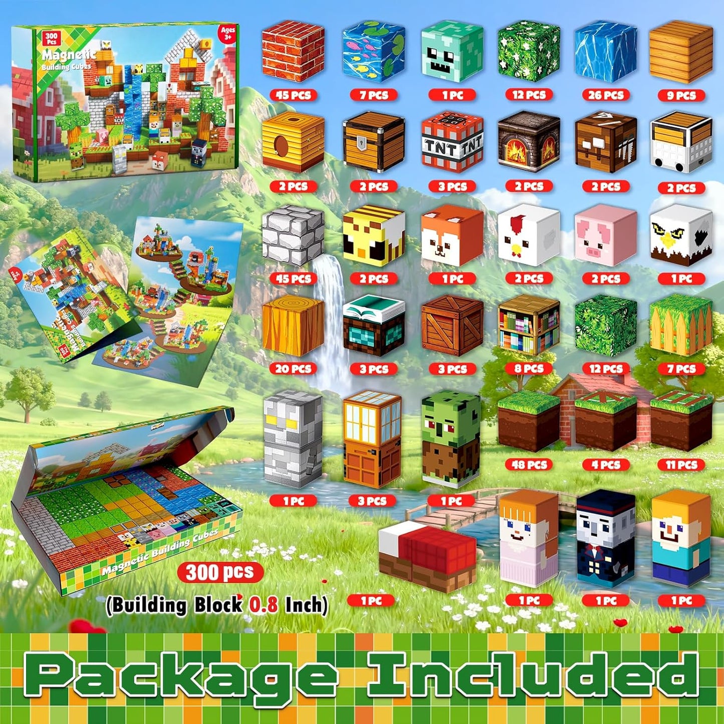 Goody King Magnetic Blocks |100PCS Magnetic Building Blocks Magic‘s House Magnetic Cube,Magnetic Blocks for Kids Ages 3-10,STEM Montessori Stacking Toy, Sensory Tiles Building Birthday for Toddlers