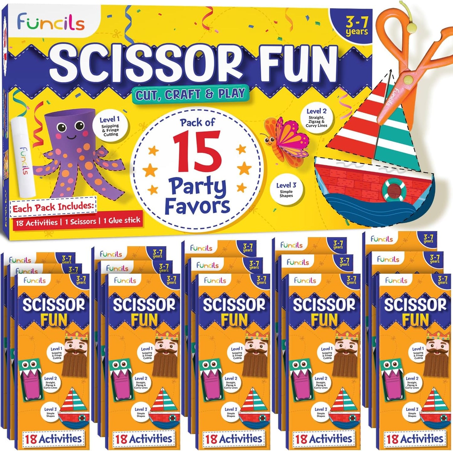 Funcils Toddler Scissor Skills - Art Supplies & Crafts Kit for Kids, Safety Scissors, Fine Motor Toys, Montessori Gifts for Boys & Girls Ages 3, 4, 5, 6, 7 Year Old, Preschool Learning Activity Books