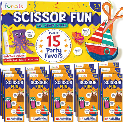 Funcils Toddler Scissor Skills - Art Supplies & Crafts Kit for Kids, Safety Scissors, Fine Motor Toys, Montessori Gifts for Boys & Girls Ages 3, 4, 5, 6, 7 Year Old, Preschool Learning Activity Books