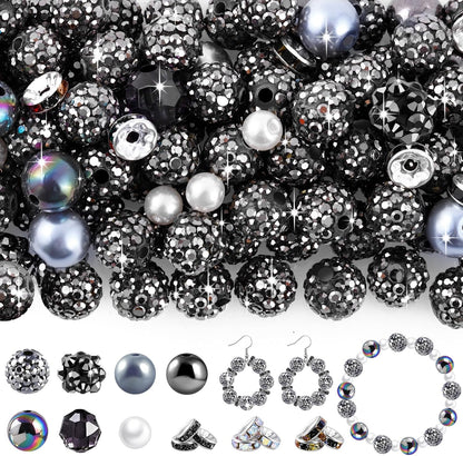 300 Pcs Diamonds Beads for Jewelry Making, Included 10 mm Red Rhinestone Beads for Bracelets, Bubblegum Bead for Pen Making, Pearl and Spacer Bead for Bracelet Necklace Earring Crafting