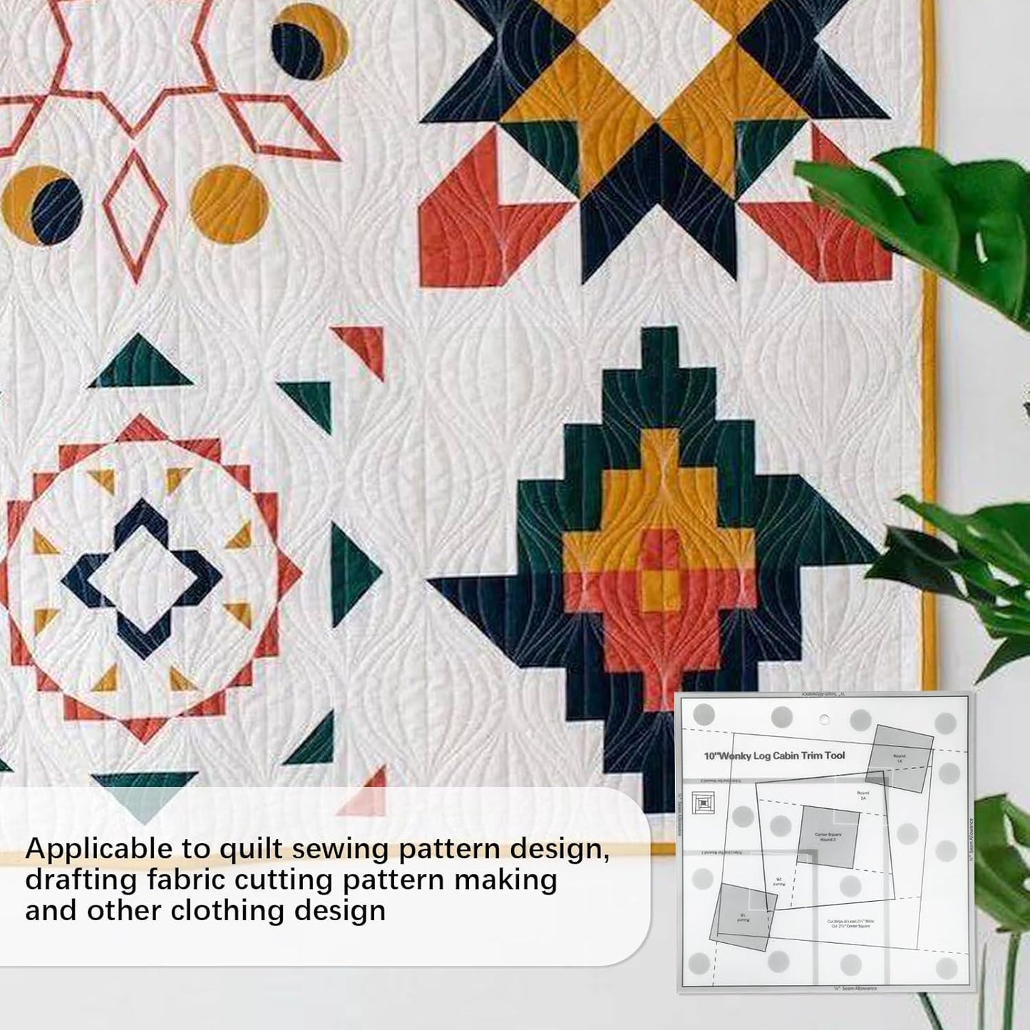 Wonky Log Cabin Trim Tool, Non-Slip Grip Acrylic Quilting Ruler for DIY Craft Lovers, Finished Blocks Quilting Template for Sewing Crafting Patchwork Ruler (10in)