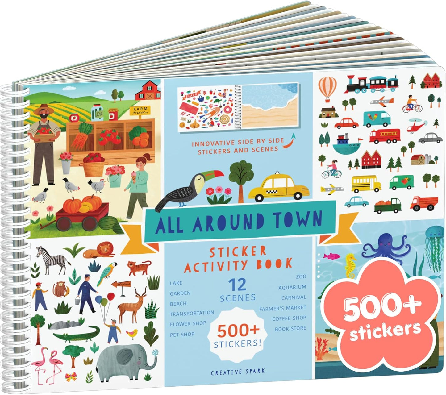 Animals Habitat 500+ Kids Sticker Book by Cupkin Toddler Airplane Travel Activity Coloring and Sticker Book, Road Trip Essentials, 12 Coloring Pages + 12 Scenes for Ages 2–8 Years - Colors B