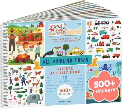 Animals Habitat 500+ Kids Sticker Book by Cupkin Toddler Airplane Travel Activity Coloring and Sticker Book, Road Trip Essentials, 12 Coloring Pages + 12 Scenes for Ages 2–8 Years - Colors B