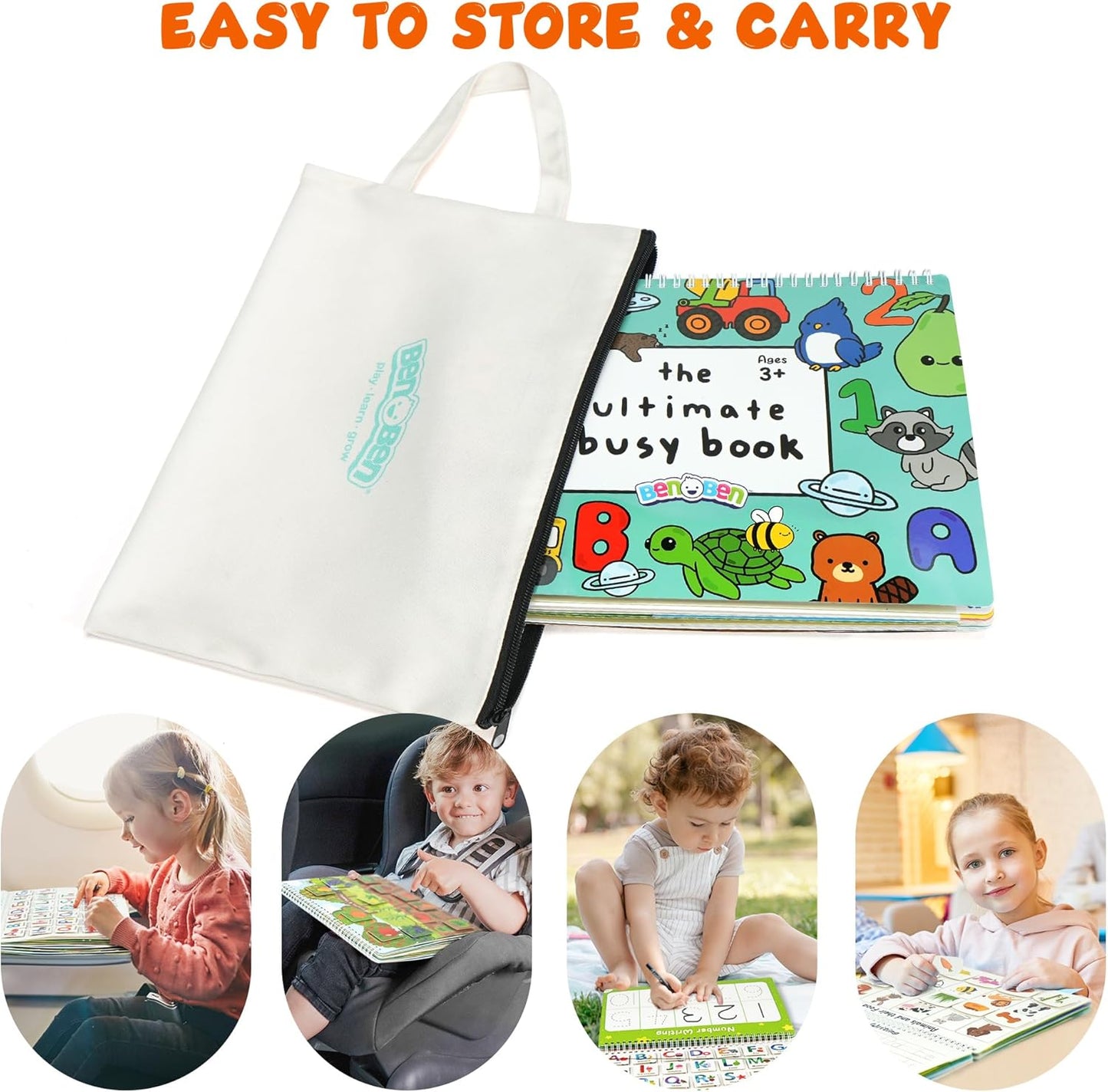 BenBen Busy Book for Toddlers, 30 Pages, Pre-Assembled, Preschool Learning Activities, Montessori Toys for Ages 3 and Up, Autism Sensory Toys, Kids Educational Activity Book, Birthday Gift
