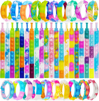 16 Pcs Pop Bubble Bracelet Fidget Toys, Pop Wristband Fidget Bulk Toy for Party Favors Halloween Christmas Valentine Gifts Students Gifts Easter Egg Basket Stuffer Classroom Prizes Goodie Bag for Kids
