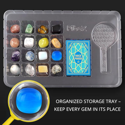 PIBEX Rock Collection Starter Kit - 54 Pcs Assorted Gemstones, Crystals, Rocks & Minerals, with Learning Book & ID Cards, Earth Science Kit Toy, A Geology Gift for Kids & Adults Ages 8+