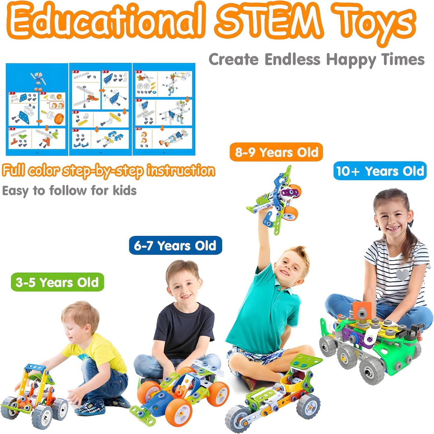 MOONTOY 11 in 1 STEM Kits Building Toys for Kids Ages 4-8 5-7, Stem Toys for 4 5 6 7 8 Year Old Boy Birthday Gift, Educational Construction Set for Boys 4-6 6-8 5-8, Creative Learning Engineering Game