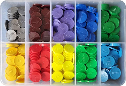 Place Value Disks, Set of 120 Hundreds Tens and Ones, 100 10 1, Recycled Plastic Math Counters - plavalmat®