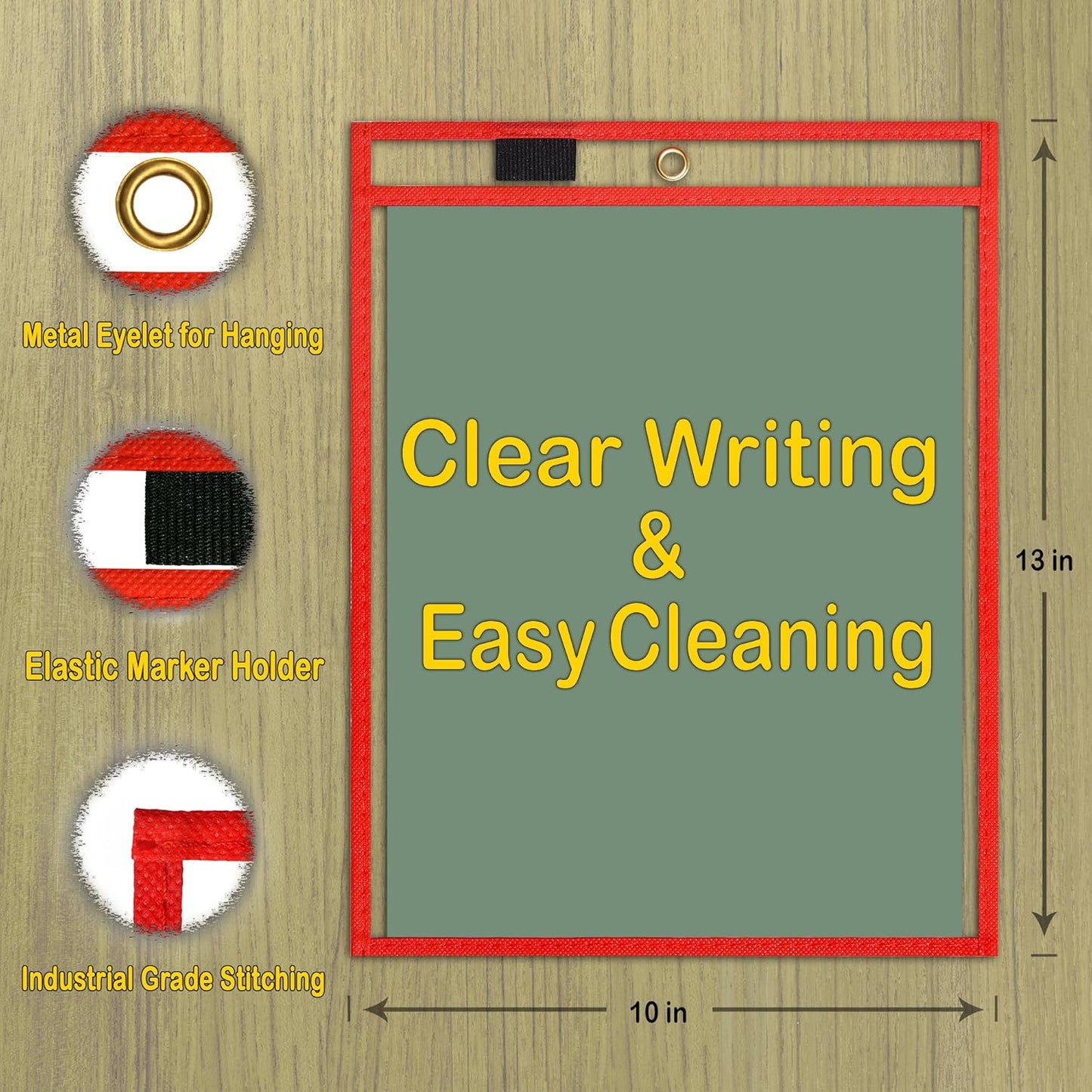 Dry Erase Pockets - 10 x 13 Reusable Dry Erase Pocket Sleeves for Work & School Worksheets - Heavy Duty Clear Pocket Sleeves - Quickly Wipe to a Flawless Clean (50 Pack Multicolor)