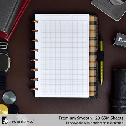 Eleven Discs Discbound Paper, Junior Size Mileage Log Sheets - Premium 120gsm Heavyweight Notebook & Planner Refills - 8 Discs, 5.5 x 8.5 in - Punched for Circa, Arc, TUL (50 Sheets)
