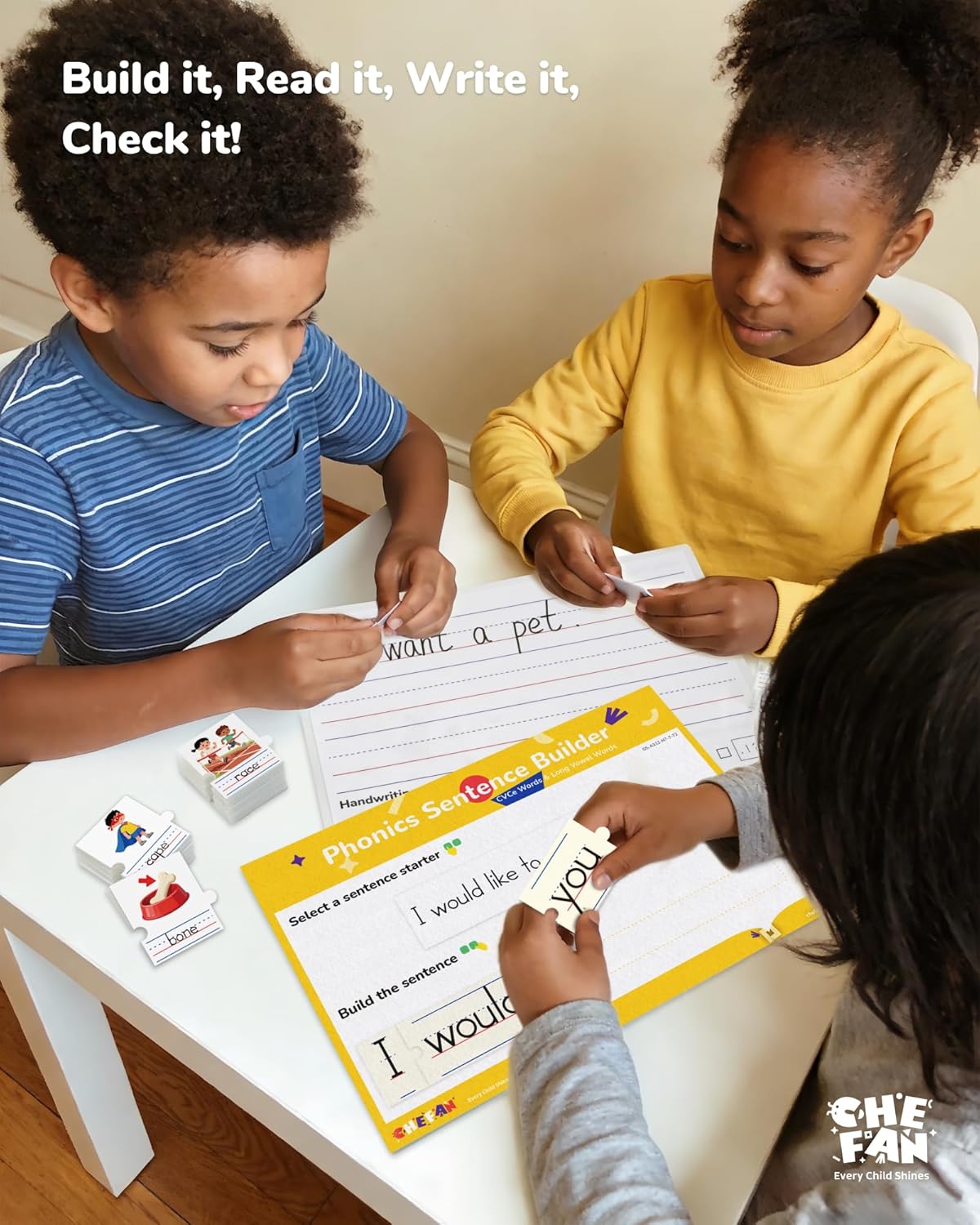 CHEFAN Sentence Building for Kids, Phonics Sentence Builder, CVC Word Games for Kids, Sight Words Flash Cards, Learn to Read Handwriting Practice, Preschool Kindergarten Homeschool & Speech Therapy