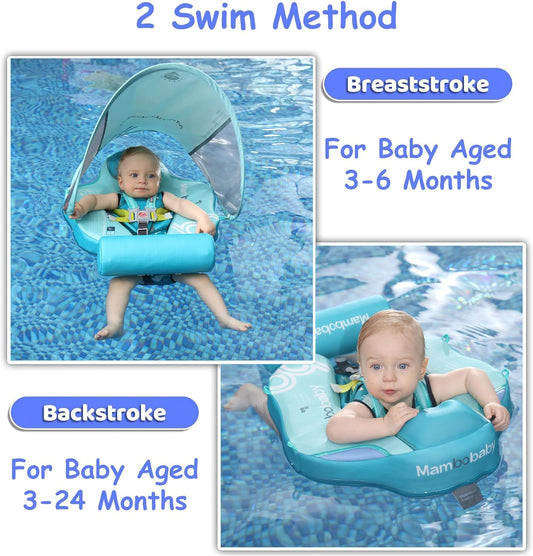 Baby Pool Float with UPF50+ 3D Adjustable Canopy, Add Tail Mambobaby Float Non Inflatable Infant Floats for Pool, Cartoon Narwhal Baby Floats (NPink with Canopy-U05NPCTLUROHML01U05)