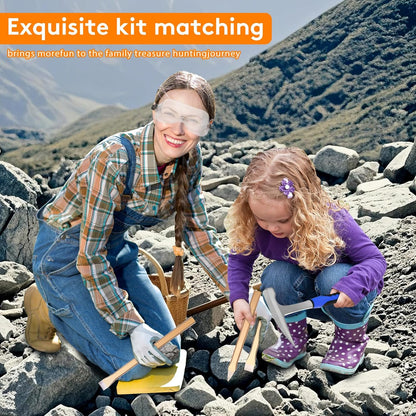 19 PCS Geology Rock Hammer Kit, 24oz Rock Pick Hammer, 3 Digging Chisels, Folding Shovel, Rock Hounding Tools with Brushes, Pocket Knife, Tweezers, Loupe, Goggles,Whistle, Shoulder Bag