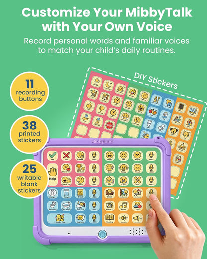 MibbyTalk AAC Device for Autism & Nonverbal Kids and Adults, Communication Tool for Home & School Use and Speech Therapy – 32 Preset Buttons, 11 Recording Buttons with Stickers, Silicone Case, Blue