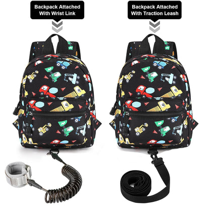 Accmor Toddler Backpack Leash, Mini Child Backpack with Anti Lost Wrist Link, Cute Kids Backpack Leash Walking Harness for Outdoor Travel, Small Excavator Backpack Tether for Baby Boys Girls Ages 1-3
