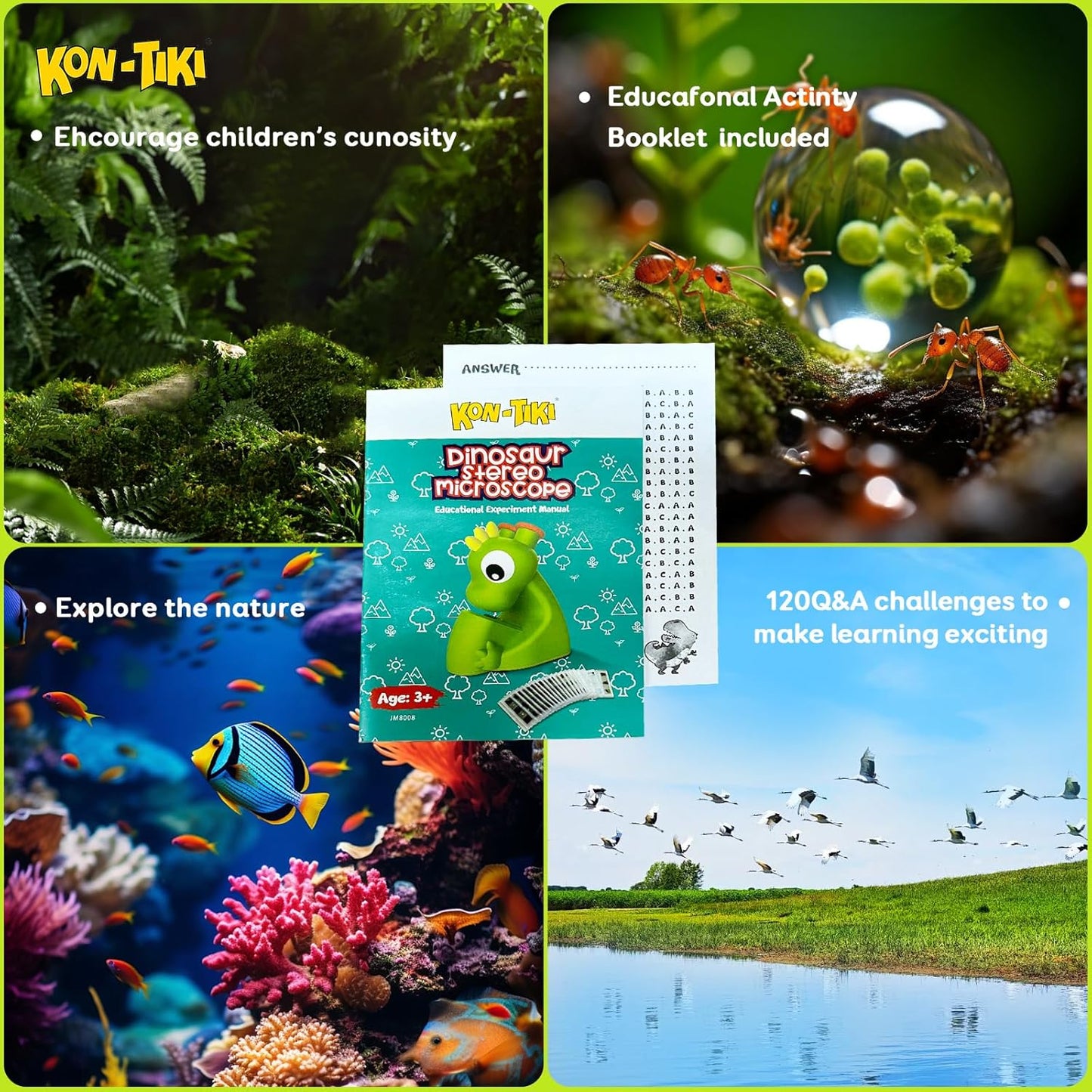 KON-TIKI Kids Dinosaur Microscope Viewer, Image Viewer with Stereo Goggles, 20 Micro Film Slides, 60 Science Images, LED Light, Q&A Learning Booklet, Educational STEM Toy Gift for Boys & Girls Age 3+