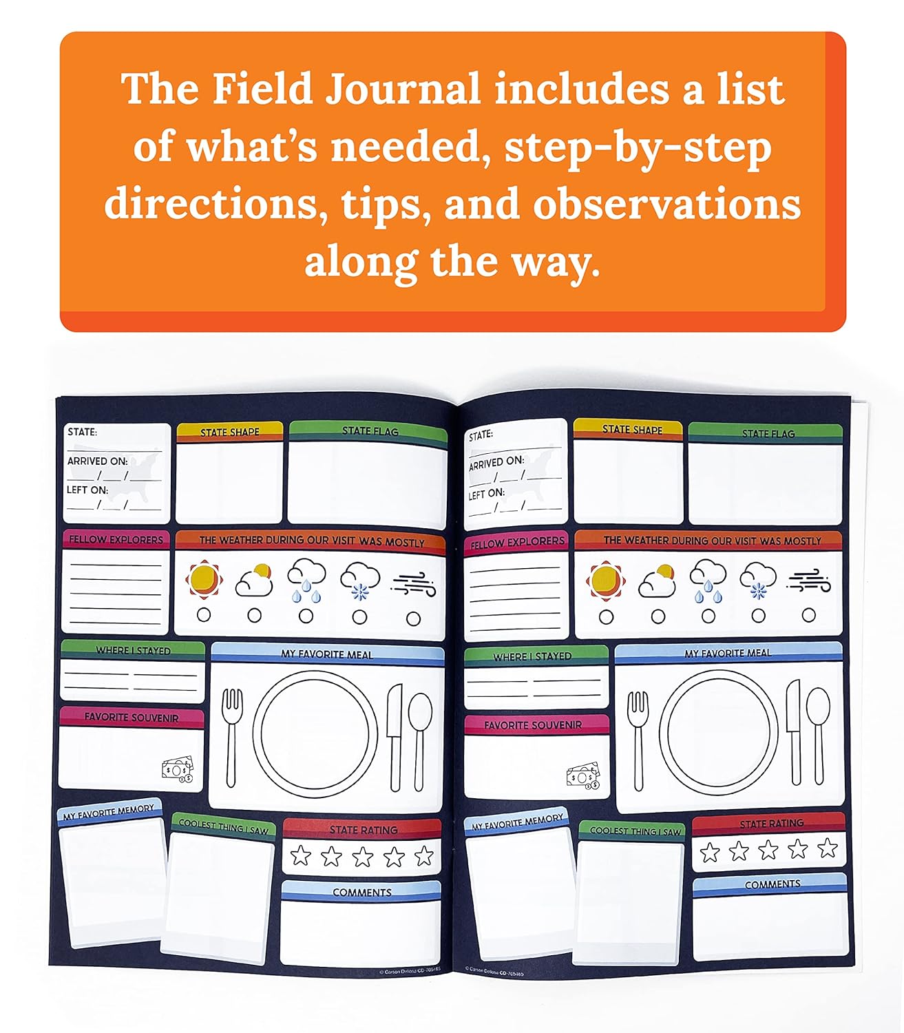 Carson Dellosa Explore Galore: 50 States Wipe Clean Activity Book, Dry Erase Workbook With Kids Travel Activities, Puzzles, I Spy Games, US Map, Stickers, Flash Cards, and Field Journal, Ages 7 and Up