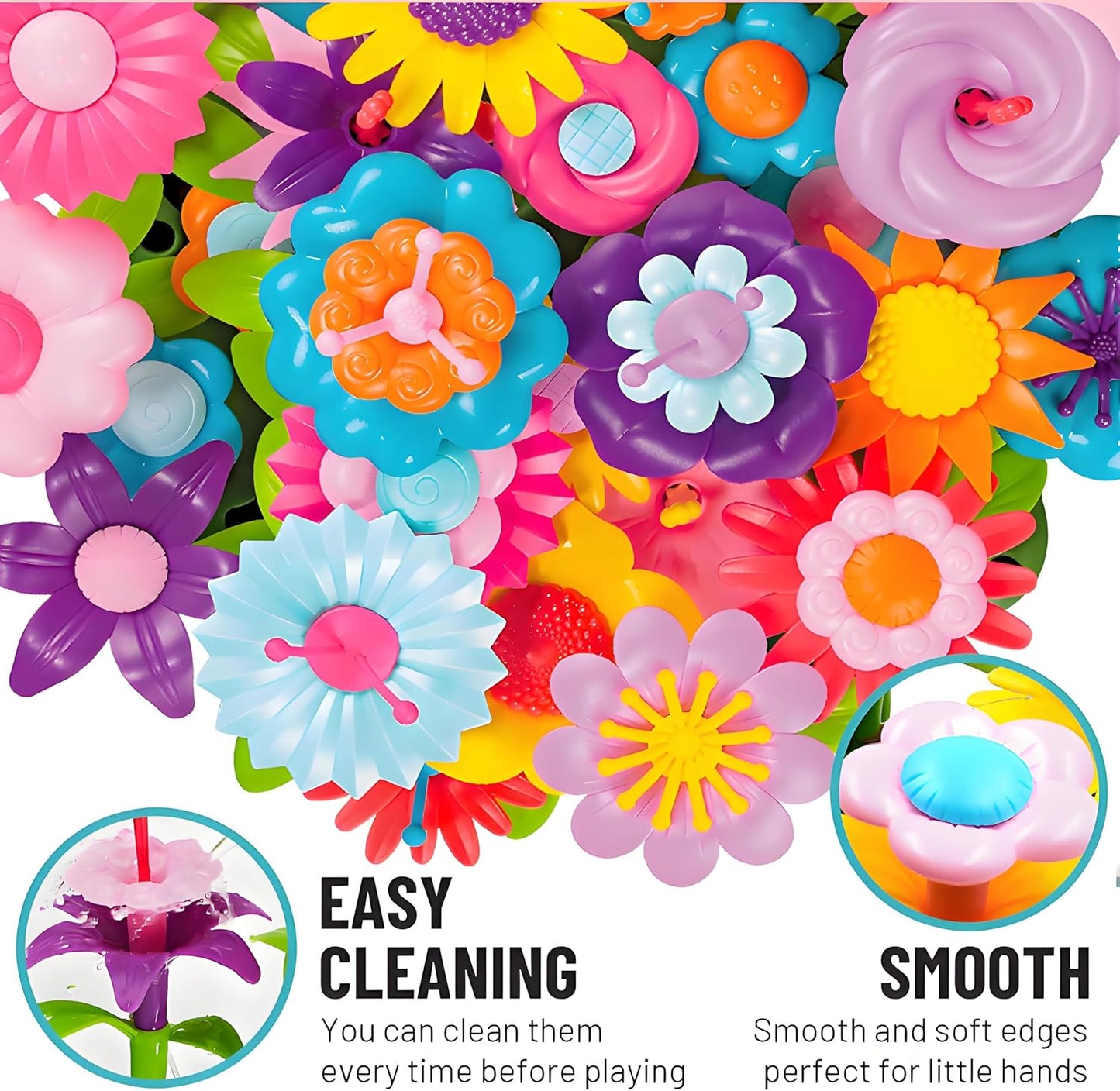 FUNZBO Girl Flower Garden Building Toys Set - Birthday Gifts for Age 2 3 4 5 6 Years Old Girls, STEM Montessori Educational Toy for Toddler Kids, Sorting & Stacking Spring Gardening Set