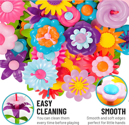 FUNZBO Girl Flower Garden Building Toys Set - Birthday Gifts for Age 2 3 4 5 6 Years Old Girls, STEM Montessori Educational Toy for Toddler Kids, Sorting & Stacking Spring Gardening Set