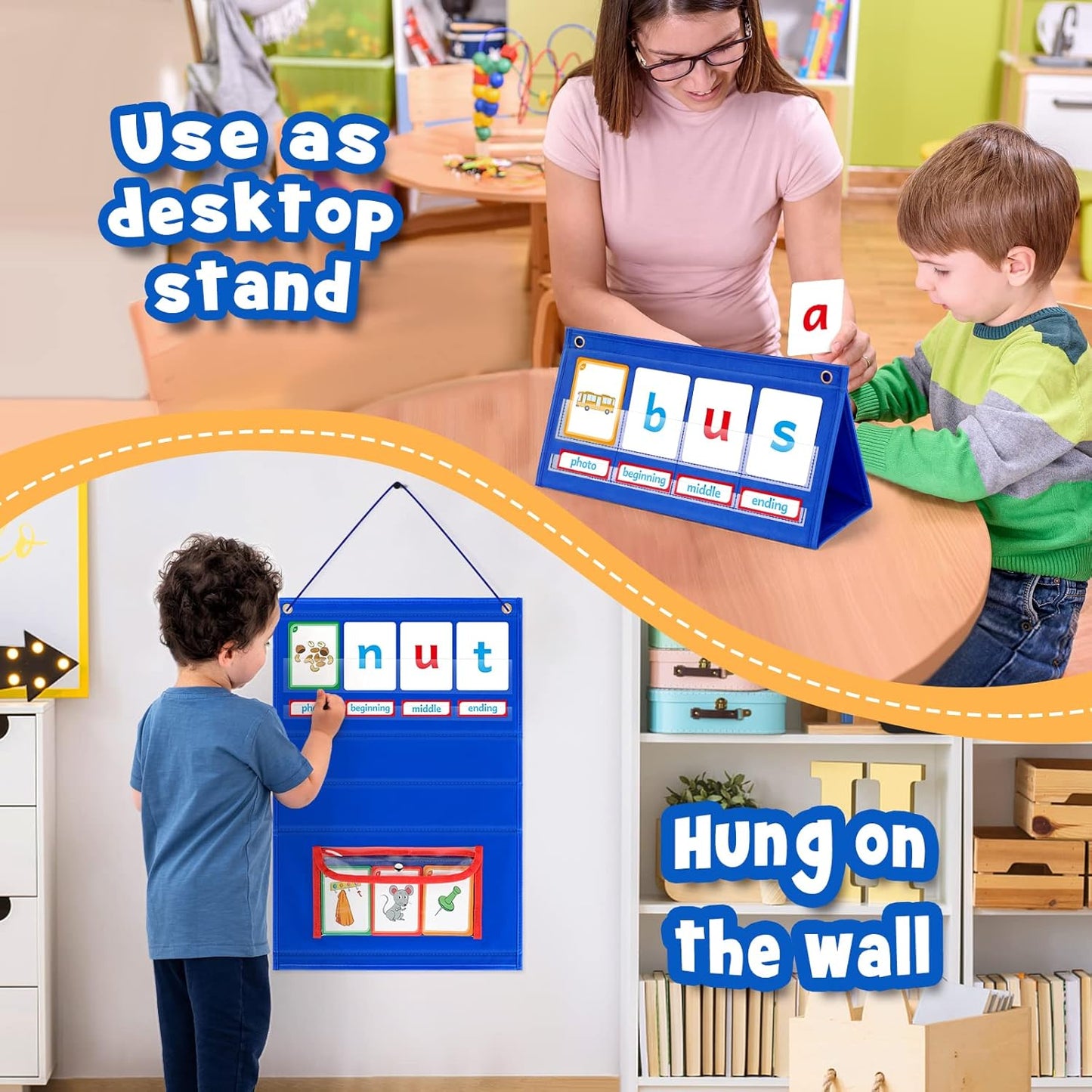 Torlam Blends & Digraphs Pocket Chart, Onset Rime Phonics Games Sight Word Flash Cards, Educational Spelling Reading Learning Blending Board, Elementary Kindergarten Classroom Teachers Must Haves