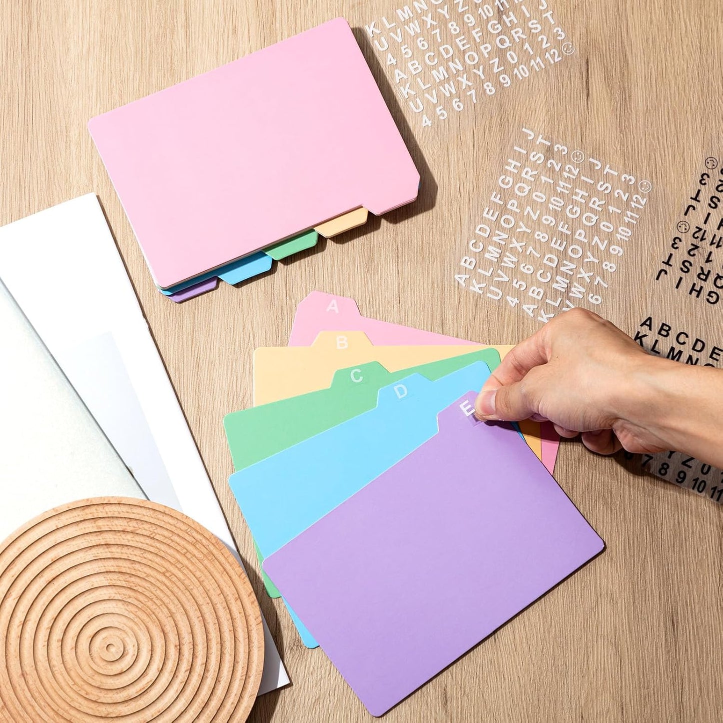 Harloon 50 Pack 3 x 5 Inch Index Card Dividers with 2 Number Alphabet Sticker with Tab, Dry Erase Index Card Guide Set, Photo Recipe Divider for Office Business Back to School Supplies, Candy Color