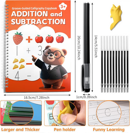 KAK Magic Grooved Writing Practice, grooved Handwriting Practice for Kids 6 Books Ages 3-8, Includes Pen Grips & 10 Refills,Preschool Learning