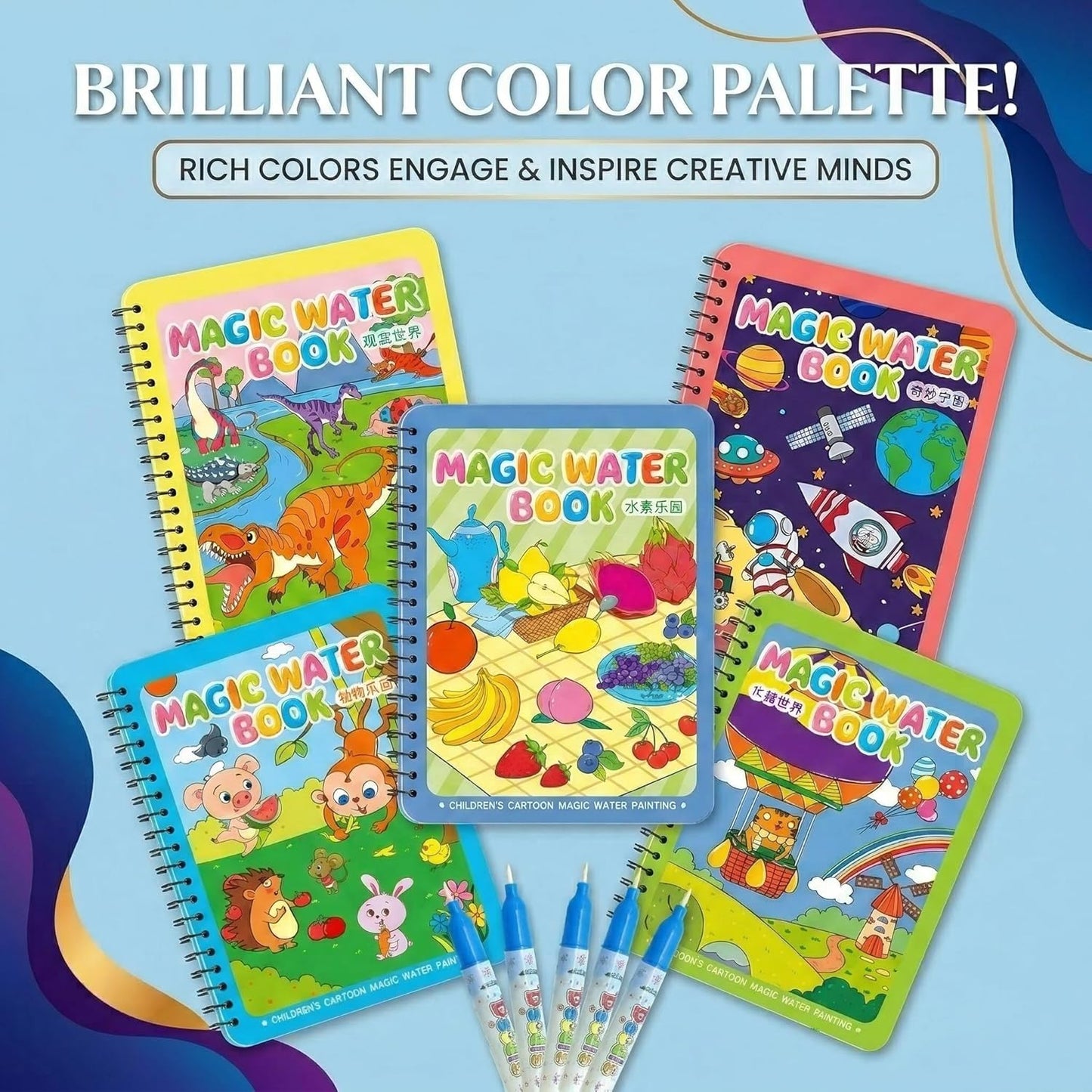 NYXTOB 8pcs Magic Water Book, Magic Water Painting Book, Paint with Water Books for Toddlers 1-3, 8 Painting Themes