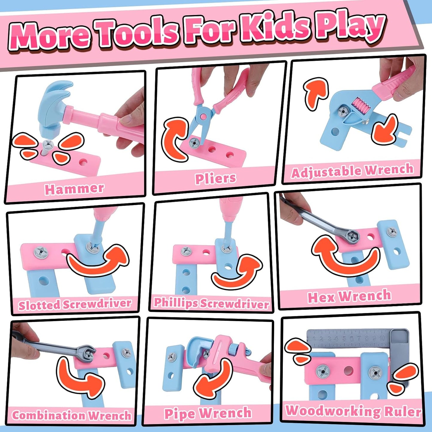 Kids Tool Set, 48PCS Toddler Tool Set with Electronic Toy Drill & Kids Tape Measure,Pretend Play Construction Toys Costume with Kids Tool Belt & Gloves,Toy Tools Box for Girl Boy Ages 3-8