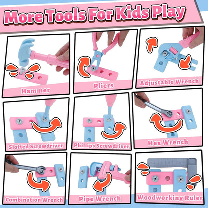 Kids Tool Set, 48PCS Toddler Tool Set with Electronic Toy Drill & Kids Tape Measure,Pretend Play Construction Toys Costume with Kids Tool Belt & Gloves,Toy Tools Box for Girl Boy Ages 3-8