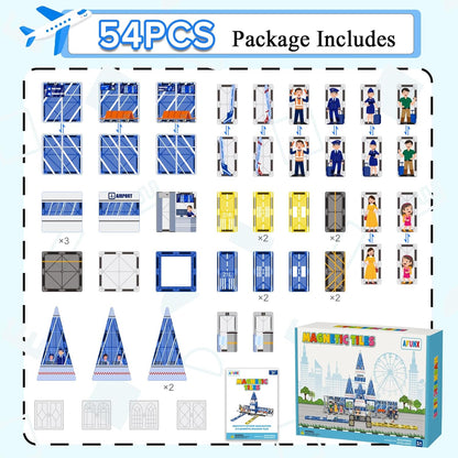AFUNX Magnetic Tiles, 50PCS Police Station Theme Building Blocks Set, Magnet Building Blocks and STEM Preschool Toys for Toddlers Kids Ages 3-5 5-7 8-10