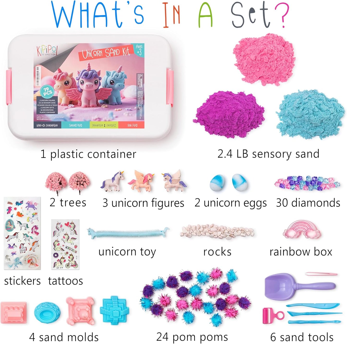 Kipipol Sensory bin - 29 pcs Ice Cream Toy Shop Play Sand Kit with 9 Ice Cream Sand Toys, 1.7 LB Moon Sand for Kids, Sandbox with A Lid - Pretend Play Sensory Toys for Girls and Boys Age 3-5 and Up
