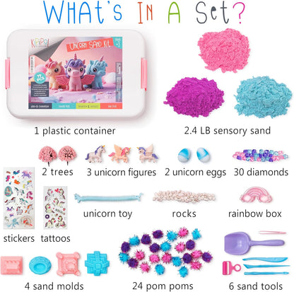 Kipipol Sensory bin - 29 pcs Ice Cream Toy Shop Play Sand Kit with 9 Ice Cream Sand Toys, 1.7 LB Moon Sand for Kids, Sandbox with A Lid - Pretend Play Sensory Toys for Girls and Boys Age 3-5 and Up