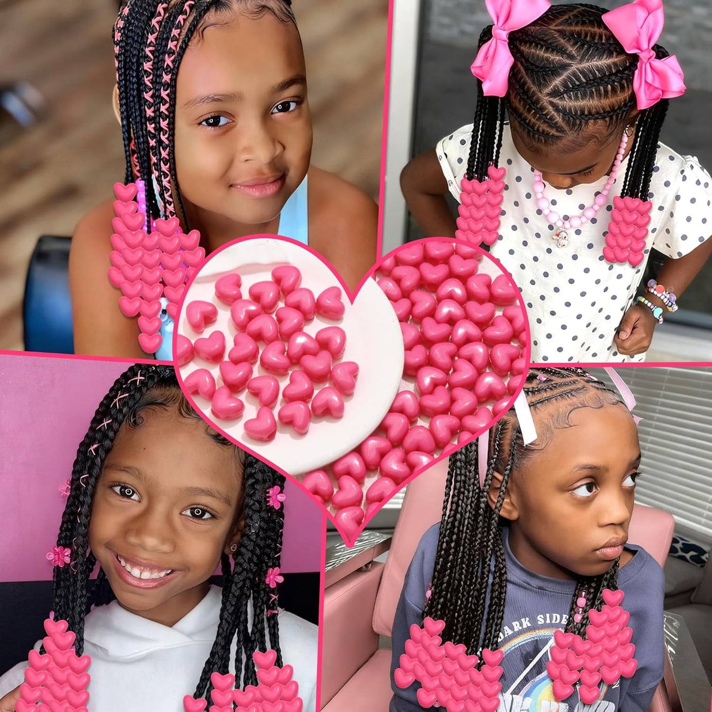 90PCS Light Pink Heart Beads for Braids Hair Jewelry Loc Dreadlock Accessories Cute Heart-Shaped Pony Bead
