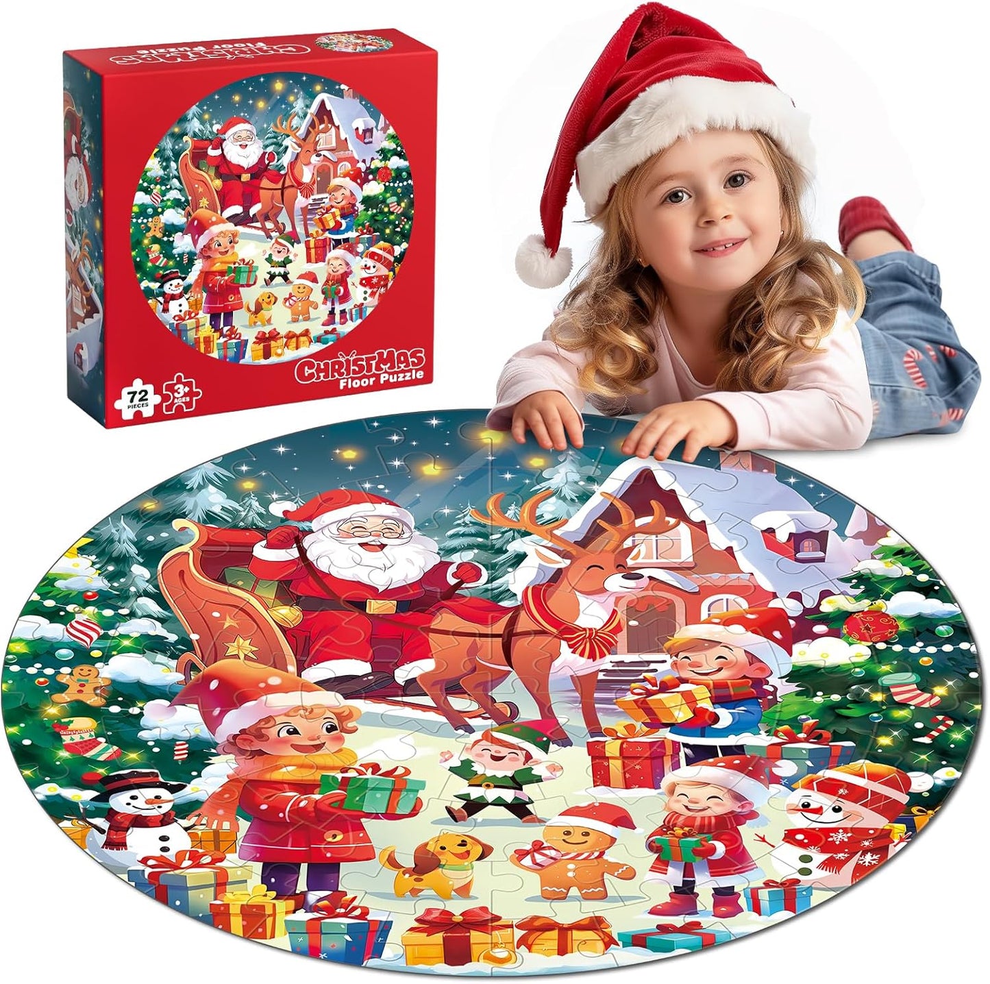 72 Pieces Shimmery Jumbo Mermaid Floor Puzzle for Girls 3-5 4-6 Age Floor Puzzles for Boys and Girls Large Round Floor Jigsaw Puzzles (Mermaid)