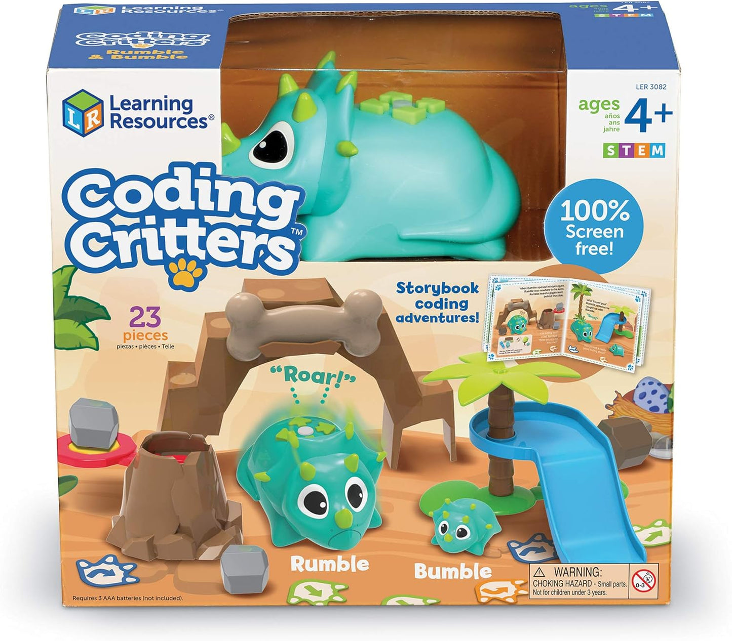 Learning Resources Coding Critters Rumble & Bumble Set, Electronic Learning & Education Toys, Screen Free Toys For Kids, STEM Coding For Kids Ages 4 and Up, Interactive Dinosaur Kit