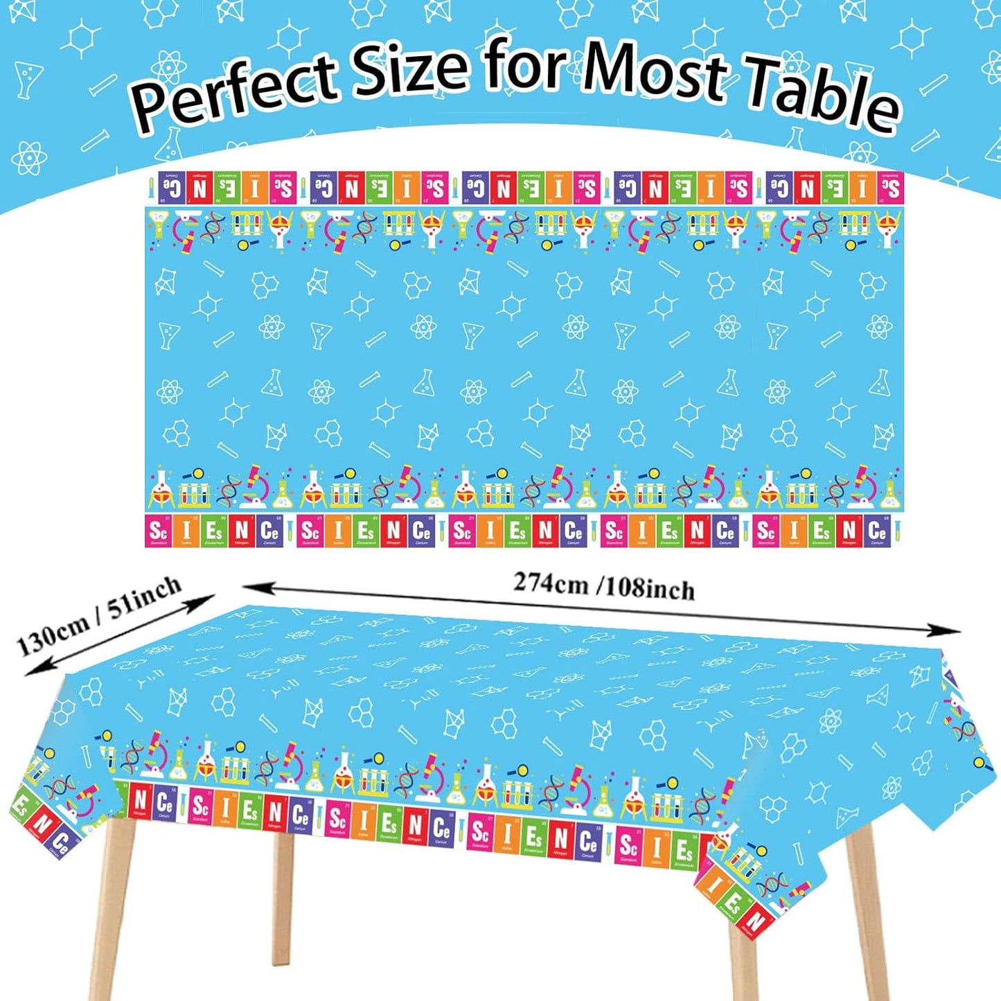 chiazllta Set of 3 Science Tablecloth Party Supplies Mad Sciencist Theme Birthday Party Decorations Laboratory Party Table Covers for Kids 108 x 51 inch Little Scientist Party Decorations