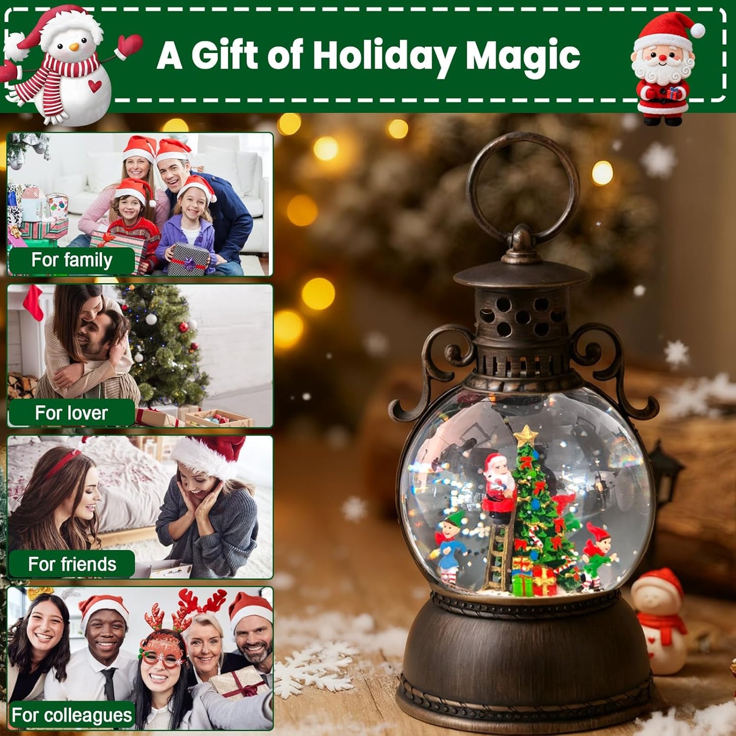 2026 Christmas Tree Train Lighted Musical Snow Globe Lantern Glittering Water Swirling Snowfall Singing Light up Decorative Holiday Decoration, 6H Timer, USB/Battery Operated, Home Décor Accent Gift