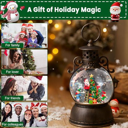 2026 Christmas Tree Train Lighted Musical Snow Globe Lantern Glittering Water Swirling Snowfall Singing Light up Decorative Holiday Decoration, 6H Timer, USB/Battery Operated, Home Décor Accent Gift