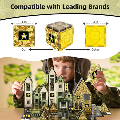 GobiDex 100PCS Army Magnetic Tiles Building Set for Kids, STEM Military Magnetic Building Blocks with 6 Magnetic Army Men, Educational Construction Toys Gift for Boys Girls 3 4 5 6 7 8 9+ Year Old