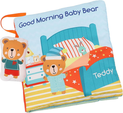 Bebe Mondo Teddy Bear Tummy Time Toy with Mirror, Soft Baby Book for 0-3-6-12 Months, Infant Sensory Developmental Toy, Shower Baby Gifts,Activity Quiet Cloth Book for Newborns,1-2 Year Old Book-Night
