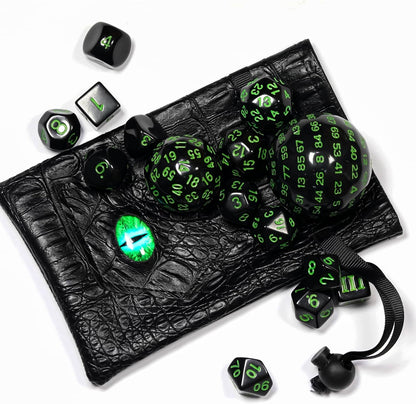 15 Pieces Complete Polyhedral DND Dice Set D3-D100 Spherical D&D Dice Set with Dragon Eye Dice Bag, D100 Dice for RPG Table Games(Black w/Purple Numbers)