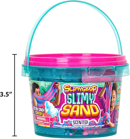SLIMYSAND by Horizon Group USA, 1.5 Lbs of Stretchable, Expandable, Moldable Cloud Slime, Non Stick, Slimy Play Sand in A Reusable Bucket, Blue- A Sensory Activity , Light Blue