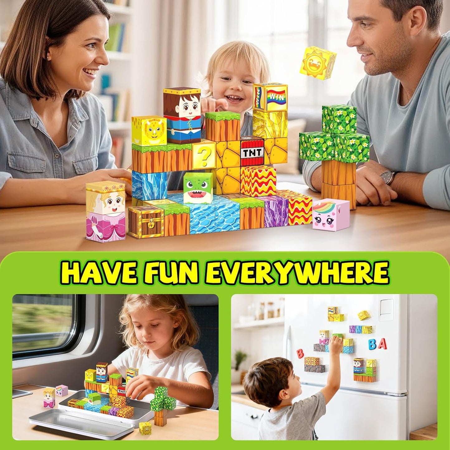 52PCS Mini Magnetic Tiles with Cute Animals, Travel Size Magnetic Construction Toys with Storage Box, Magnetic Blocks Building Toy for Kids Ages 4-8, Ideal Gift for Boys Girls Halloween Birthday