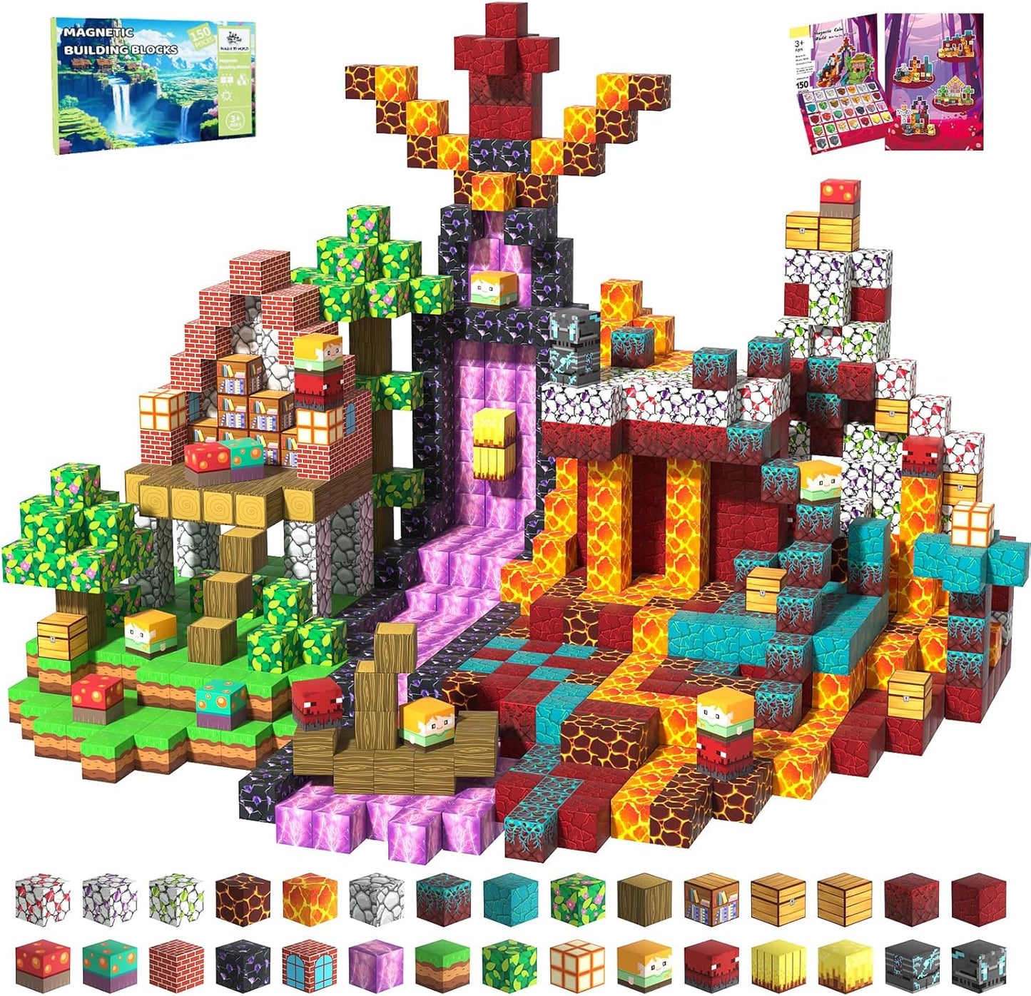 Magnetic Blocks Toys for Kids, 100 PCS Building Blocks Cubes, Stacking Magnetic Tiles Toys for Kids Toddlers Boys Girls Ages 3 4 5 6 7 8-12 Birthday Gifts Party Supplies (Underworld)