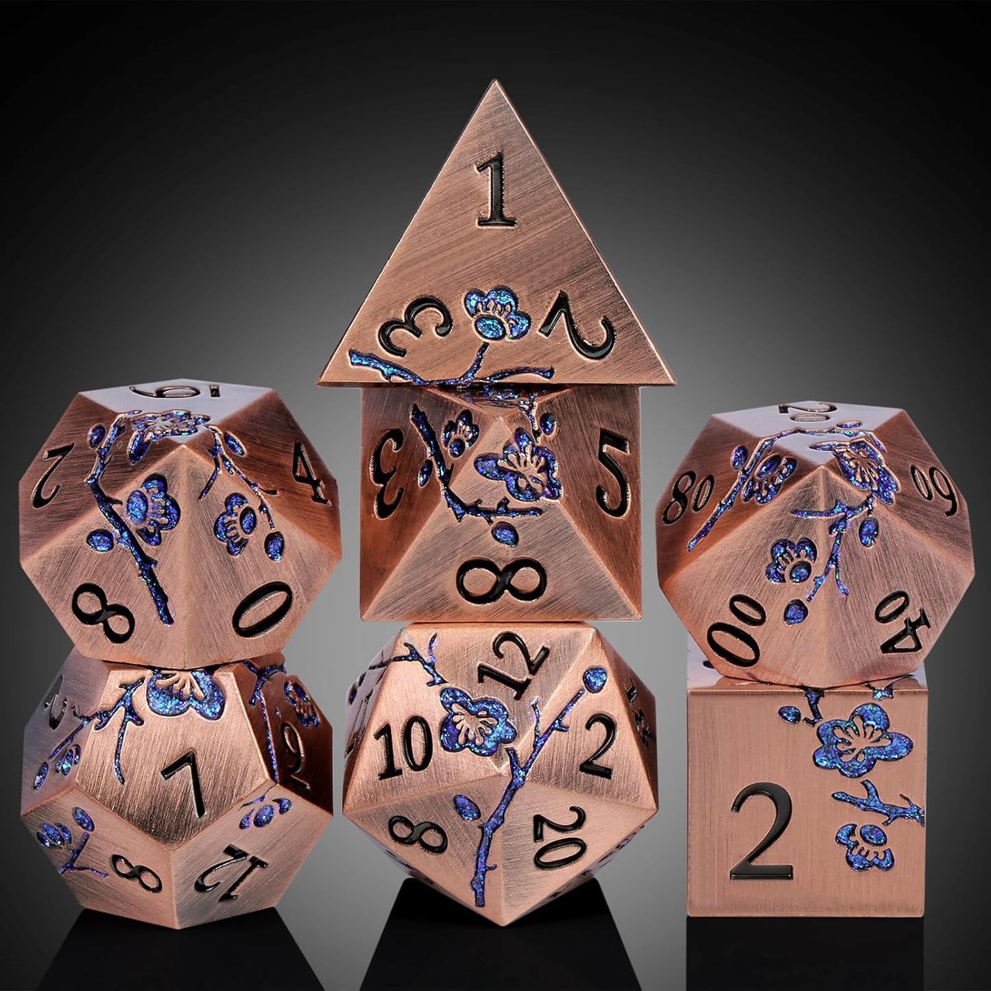 DnDnD Heavy Polyhedral Metal Dice Set with Metal Box, 7-die Shiny Blue Surface with Golden Number for RPG,Dungeons and Dragons,Pathfinder,Shadowrun,D&D,Role Palying Game and Math Teaching - Colors B