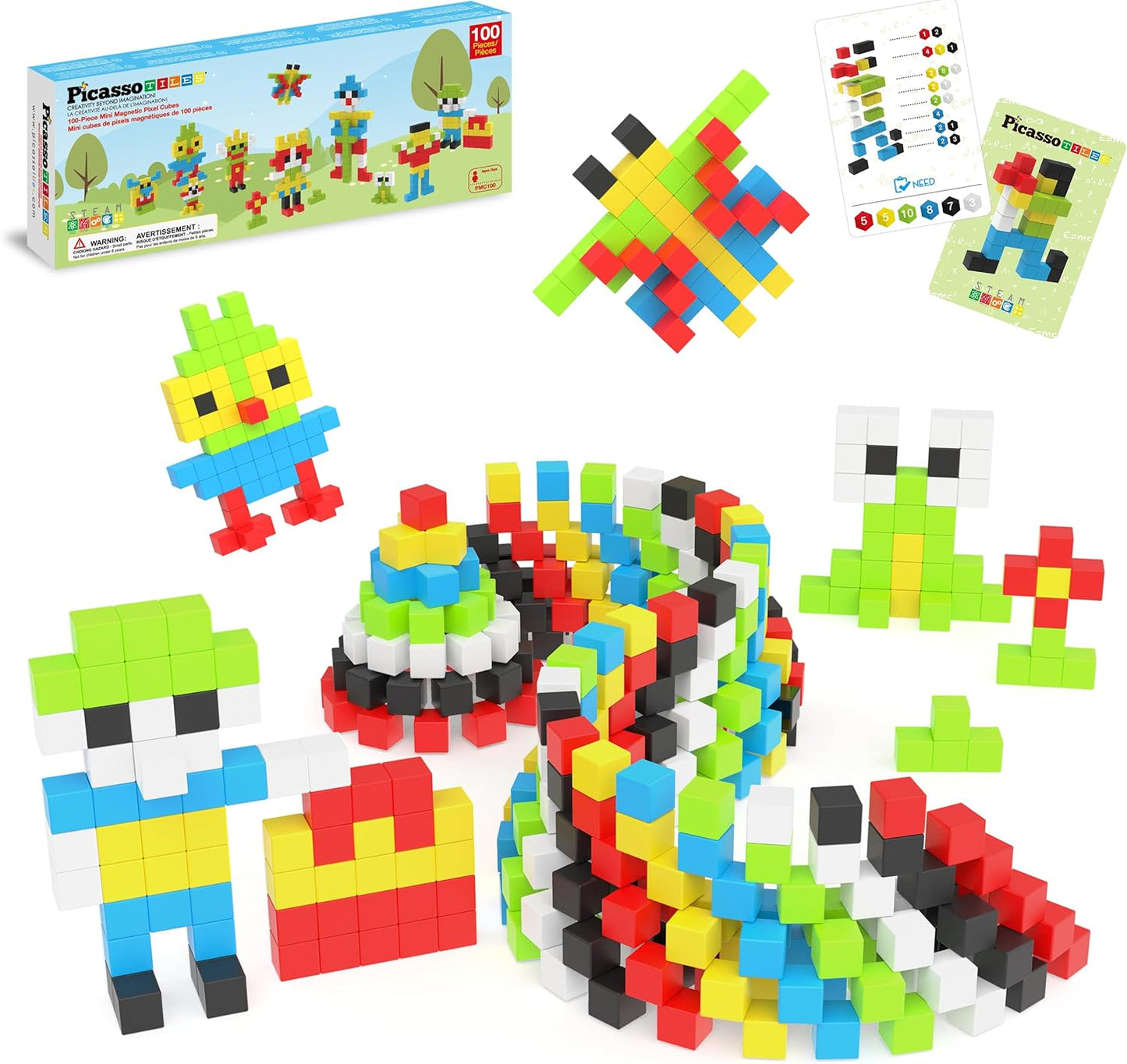 PicassoTiles 60pc Magnetic Puzzle Cube Building Set 1 Inch 3D Blocks STEM Construction Toy for Toddlers Kids Boys Girls Age 3+ Montessori Learning Travel Sensory Gift with Educational Idea Book PMC60